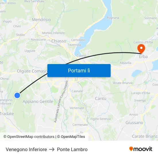 Venegono Inferiore to Ponte Lambro map