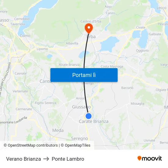 Verano Brianza to Ponte Lambro map
