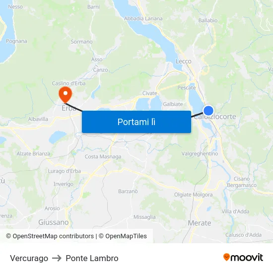 Vercurago to Ponte Lambro map
