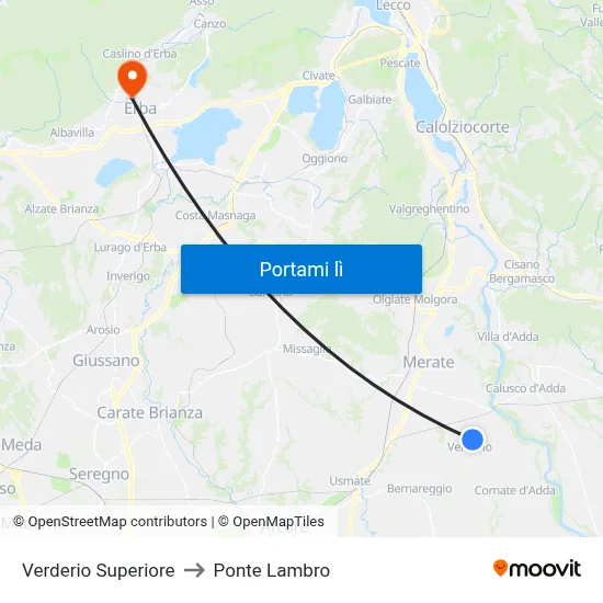 Verderio Superiore to Ponte Lambro map