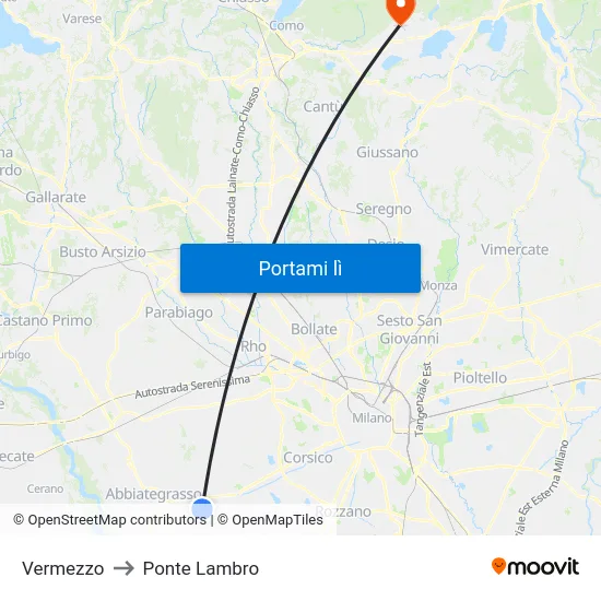 Vermezzo to Ponte Lambro map