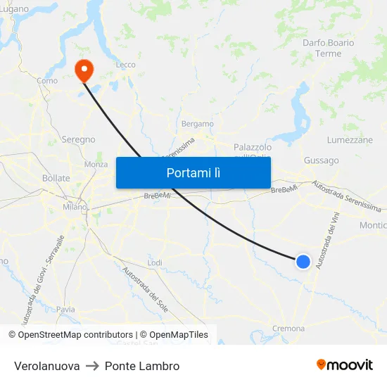 Verolanuova to Ponte Lambro map