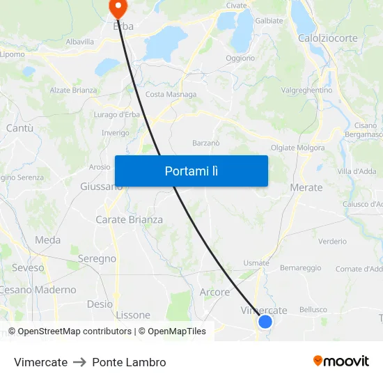 Vimercate to Ponte Lambro map