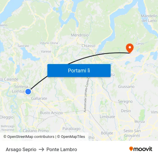 Arsago Seprio to Ponte Lambro map