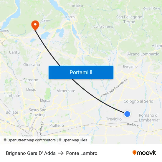 Brignano Gera D' Adda to Ponte Lambro map