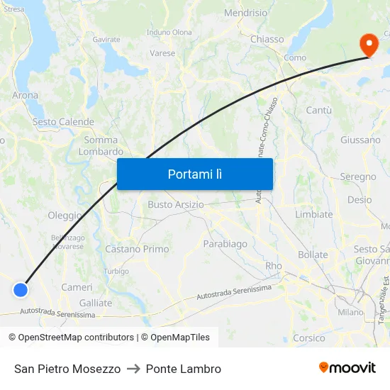San Pietro Mosezzo to Ponte Lambro map