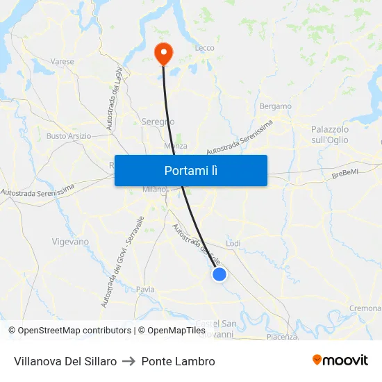Villanova Del Sillaro to Ponte Lambro map