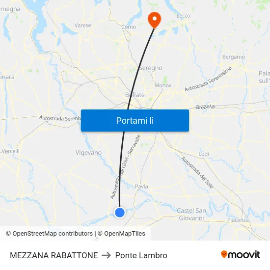 MEZZANA RABATTONE to Ponte Lambro map