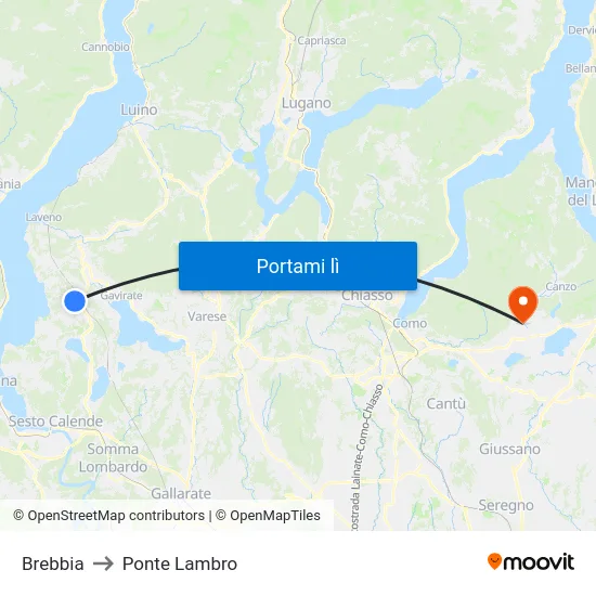 Brebbia to Ponte Lambro map