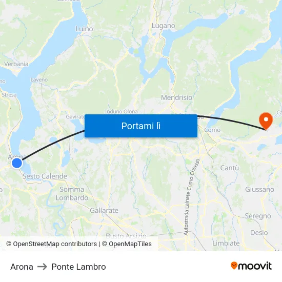 Arona to Ponte Lambro map