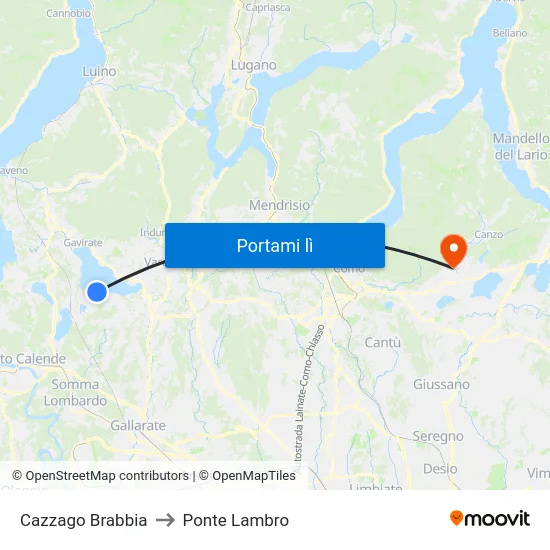 Cazzago Brabbia to Ponte Lambro map