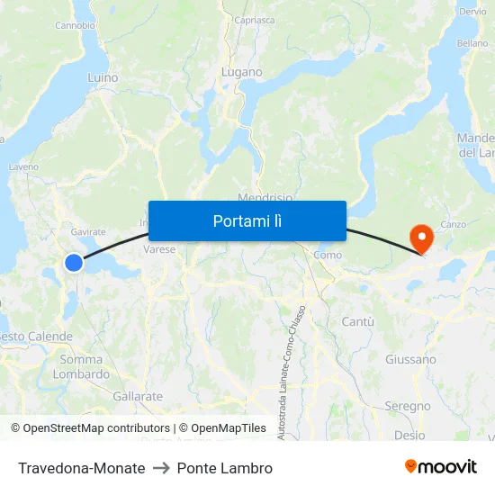 Travedona-Monate to Ponte Lambro map