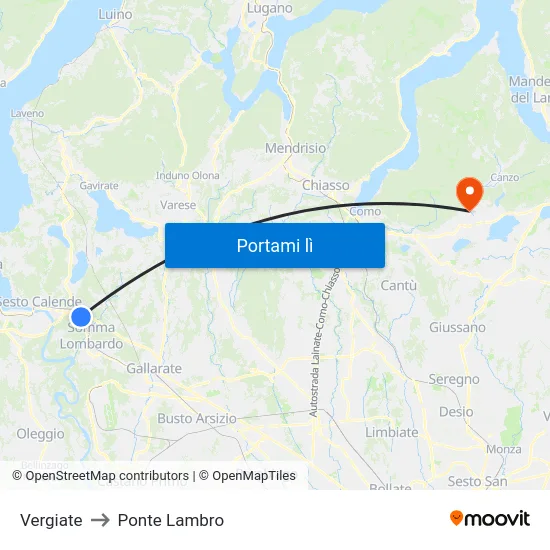 Vergiate to Ponte Lambro map