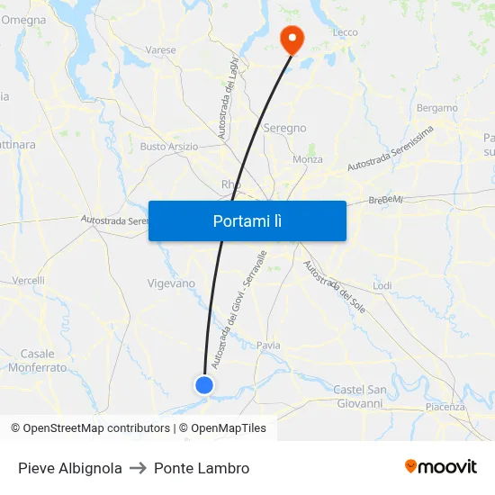 Pieve Albignola to Ponte Lambro map