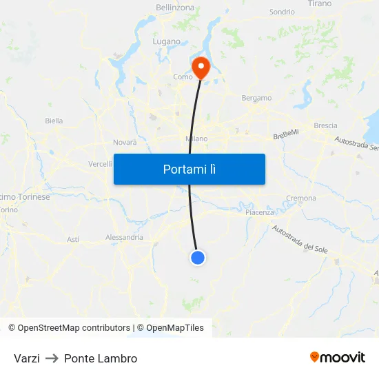 Varzi to Ponte Lambro map