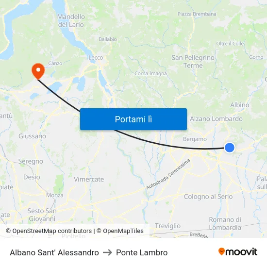 Albano Sant' Alessandro to Ponte Lambro map