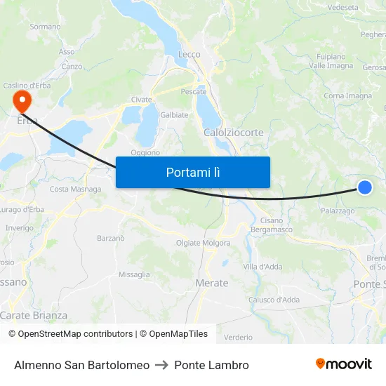 Almenno San Bartolomeo to Ponte Lambro map