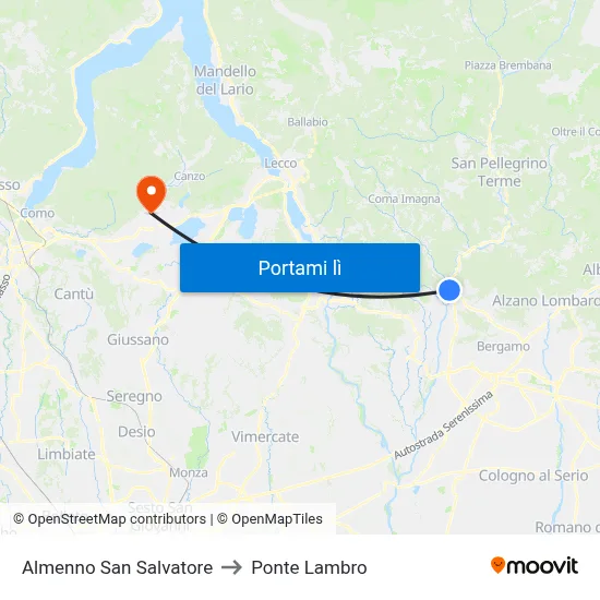 Almenno San Salvatore to Ponte Lambro map