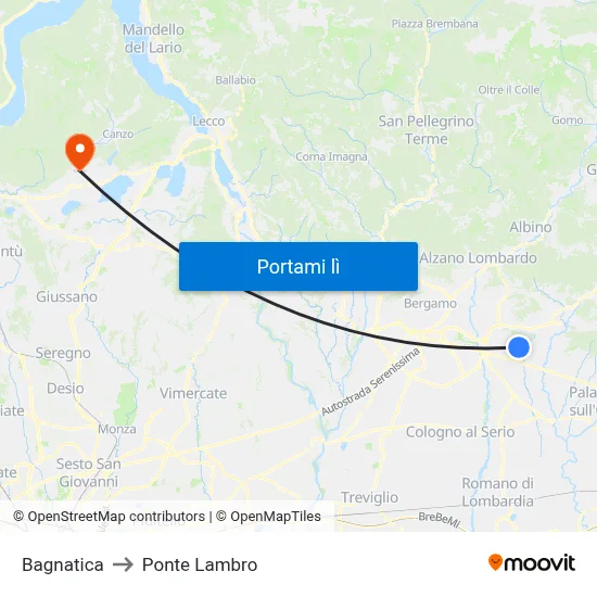 Bagnatica to Ponte Lambro map