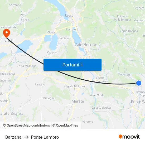 Barzana to Ponte Lambro map