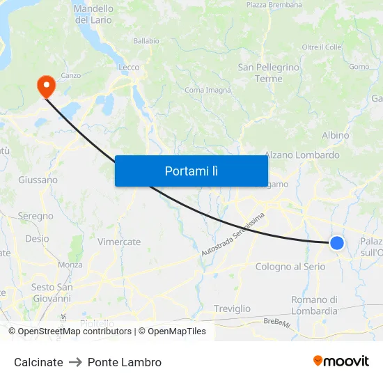Calcinate to Ponte Lambro map