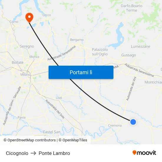 Cicognolo to Ponte Lambro map