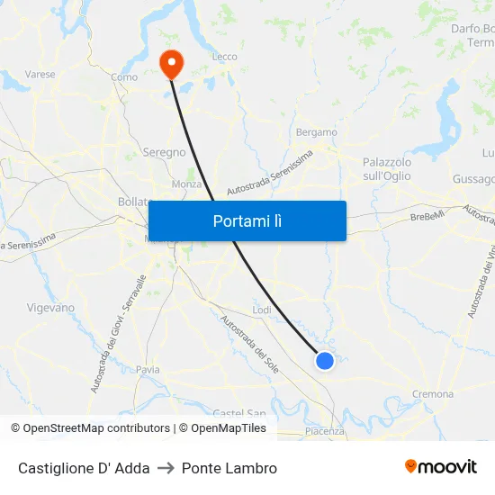 Castiglione D' Adda to Ponte Lambro map