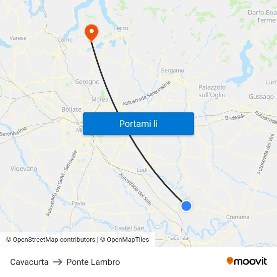 Cavacurta to Ponte Lambro map