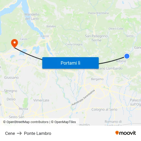 Cene to Ponte Lambro map