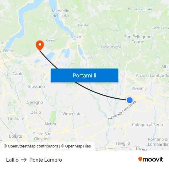 Lallio to Ponte Lambro map