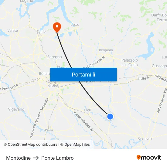 Montodine to Ponte Lambro map
