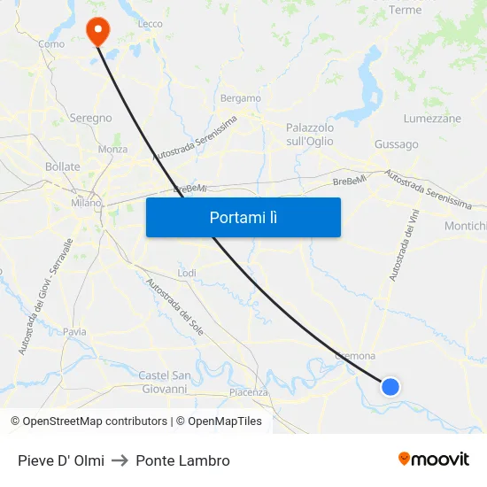 Pieve D' Olmi to Ponte Lambro map