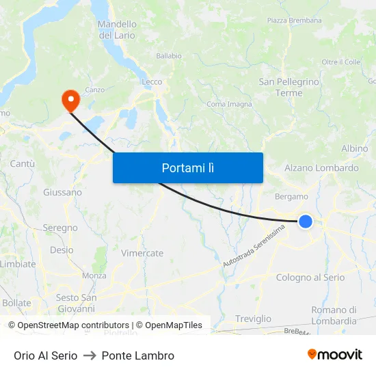 Orio Al Serio to Ponte Lambro map