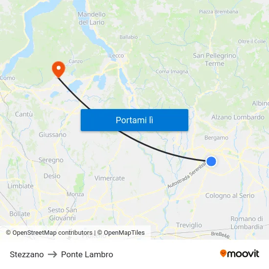 Stezzano to Ponte Lambro map