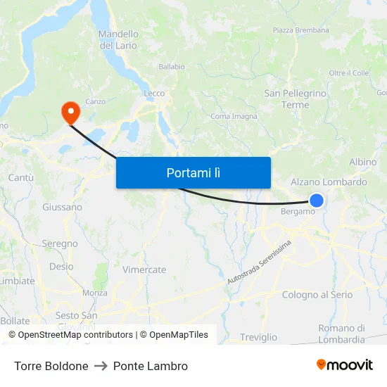 Torre Boldone to Ponte Lambro map