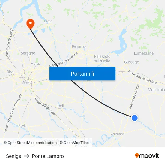 Seniga to Ponte Lambro map