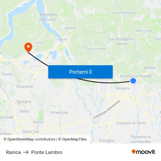 Ranica to Ponte Lambro map