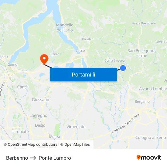 Berbenno to Ponte Lambro map