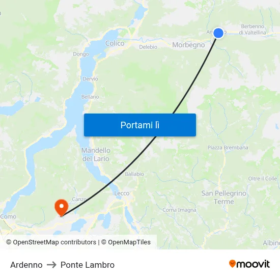 Ardenno to Ponte Lambro map