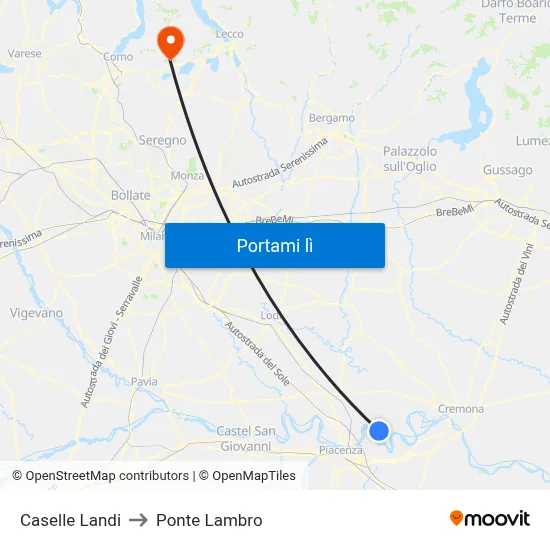 Caselle Landi to Ponte Lambro map
