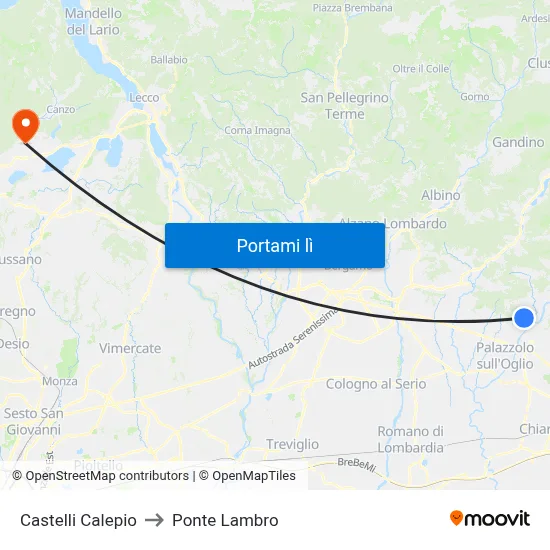 Castelli Calepio to Ponte Lambro map