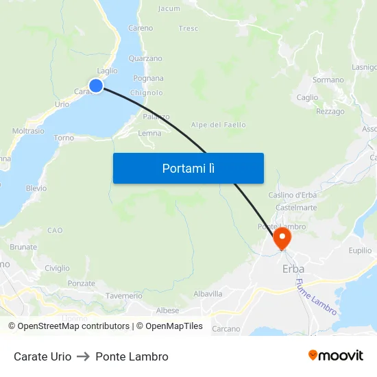 Carate Urio to Ponte Lambro map