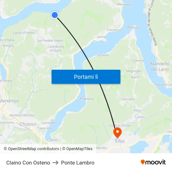 Claino Con Osteno to Ponte Lambro map