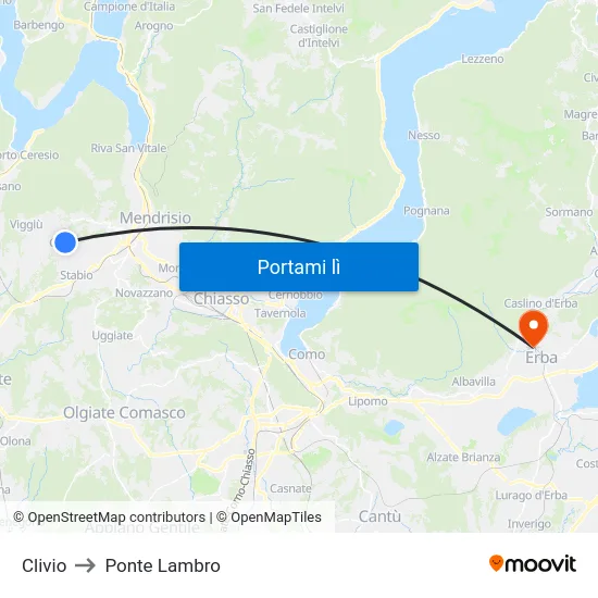 Clivio to Ponte Lambro map