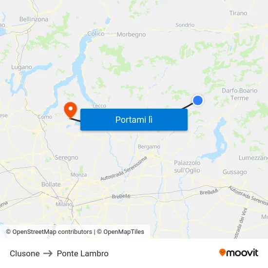 Clusone to Ponte Lambro map