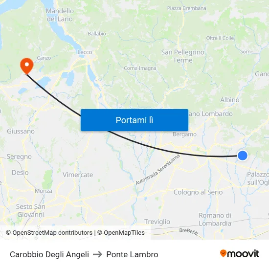 Carobbio Degli Angeli to Ponte Lambro map