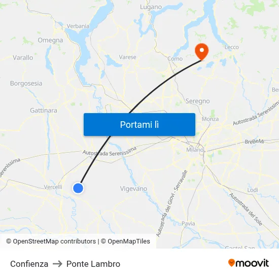 Confienza to Ponte Lambro map