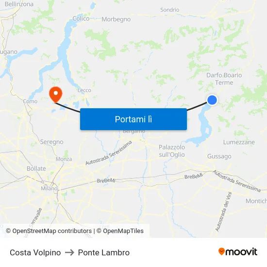 Costa Volpino to Ponte Lambro map