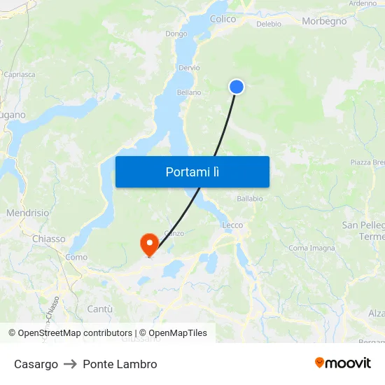 Casargo to Ponte Lambro map