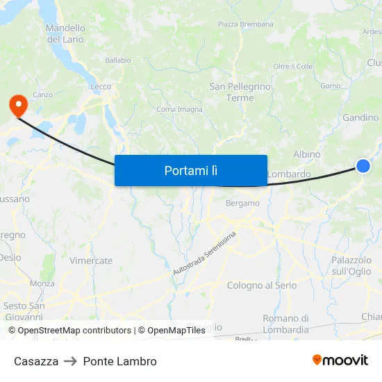 Casazza to Ponte Lambro map